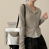 Cardi side-shirring badge ribbed knit cardigan