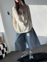 Bodi Snow-Washed Balloon Denim Bermuda Shorts 2color