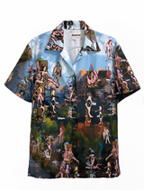 World' Print Short-Sleeves Shirt (Large+Darker Sleeves Pattern)