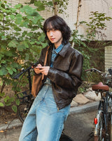 Brick pocket leather jacket
