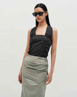 Wide Tie Stripe Halter Top _ GREY