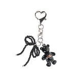 TEDDY BEAR LOGO PEARL RIBBON KEYRING_BLACK