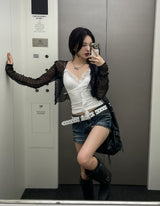 Vintage low rise wrinkle denim shorts