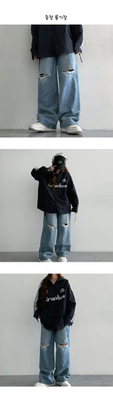 [3 Tier Length] [S–2XL] エスターニースリットワイドデニムパンツ (3 colors)