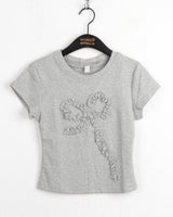 Aka Frill Ribbon Crop Short-Sleeved T-Shirt