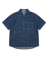 Oversized Pocket Short-Sleeve Denim Shirt Indigo
