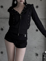 studded slim fit hooded zip-up (2color)