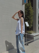 サイドダメージバルーンバンディングデニムパンツ