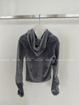 Velvet Shirring Hood Zip-Up