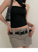 American Retro Silver Leather Belt