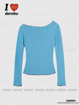 wide neck off-shoulder lettering long-sleeve t-shirt