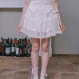 Ribbon cancan lace skirt - WHITE