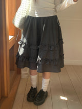 Warmin Frill Banding Check Midi Skirt