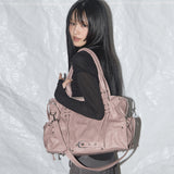 ベルト付きウォッシングレザーバッグ (Baby Pink) F25QE990