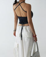 Halterneck Strap Denim Tube Top