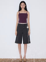rirri 25 Spring/Summer Collection - カジュアルブラック&ホワイトポルカドットクロップドパンツ (高密度コットン100%)