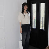 Podot Heart Punching Half-Sleeved Knit Cardigan