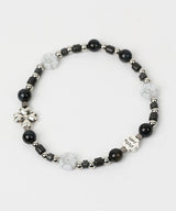 Clover beads stone bracelet BK (925 silver)