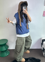 フリースレイヤードベストジップアップ💚💙🖤🧡4COLOR