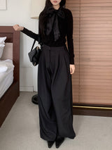 Grace Two-Tuck Button Wide Long Slacks