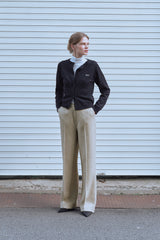 PINTUCK WIDE WOOL SLACKS PANTS - CREAM