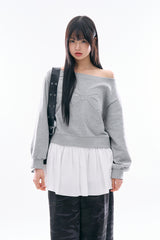 Ribbon embo off-shoulder sweatshirt