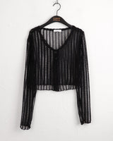 Curon punching net button see-through long sleeve cardigan