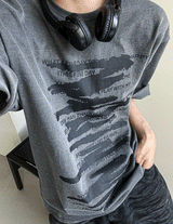 lettering brush drawing short sleeve T-shirt