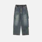 Catwashing Side Finch String Banding Wide Denim Pants