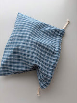 Pattern string pouch - blue check , S size