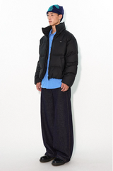 Soft and fluffy protein leather stand-collar short and neat down jacket