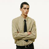 [SET] everyday stripe shirt & square tip knit tie olive