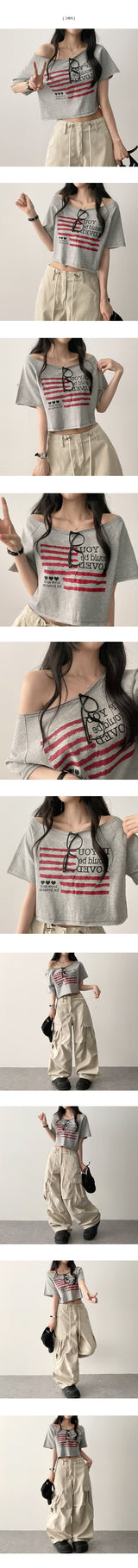 Risch アンバランスショルダー半袖Tシャツ