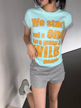 Color Contrast Dart Print Semi-Cropped T-Shirt 5color