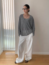 Two-wear loose long-sleeved off-shoulder T-shirt