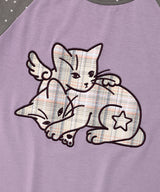Wエンジェルキャッツラグラン半袖Tシャツ パープル(CV2FMFT546A)