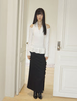 RUCHED LONG TIE SKIRT(BLACK)