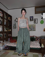 (3color) Hippie Pintuck Wide Nylon Banding Pants