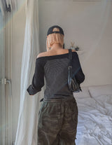 Five Strap Off Shoulder Stripe Long Sleeve