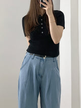 Loewe Ribbed Button Collar Short Sleeve Knit
