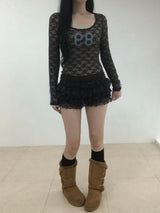 Lace Number Sheer Long Sleeve T