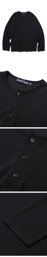 HENLEY NECK LONG SLEEVE T-SHIRT_BLACK