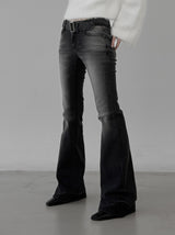 Belted washed bootcut black denim