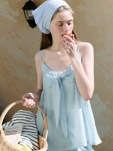 SHIRRING RIBBON SLEEVELESS BLUE