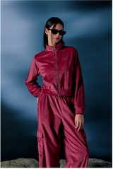 Velour Sporty Track Crop Zip-Up