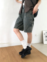 Chakin double knee rivet Bermuda Short denim pants