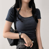 Newo Spandex Stripe Dangara Short Sleeve T-shirt