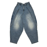 Wrap denim balloon pants