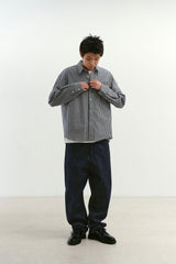 ナチュラルハイウェストバギーフィットデニムパンツ (Navy)
