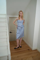 Satin lace top_skyblue